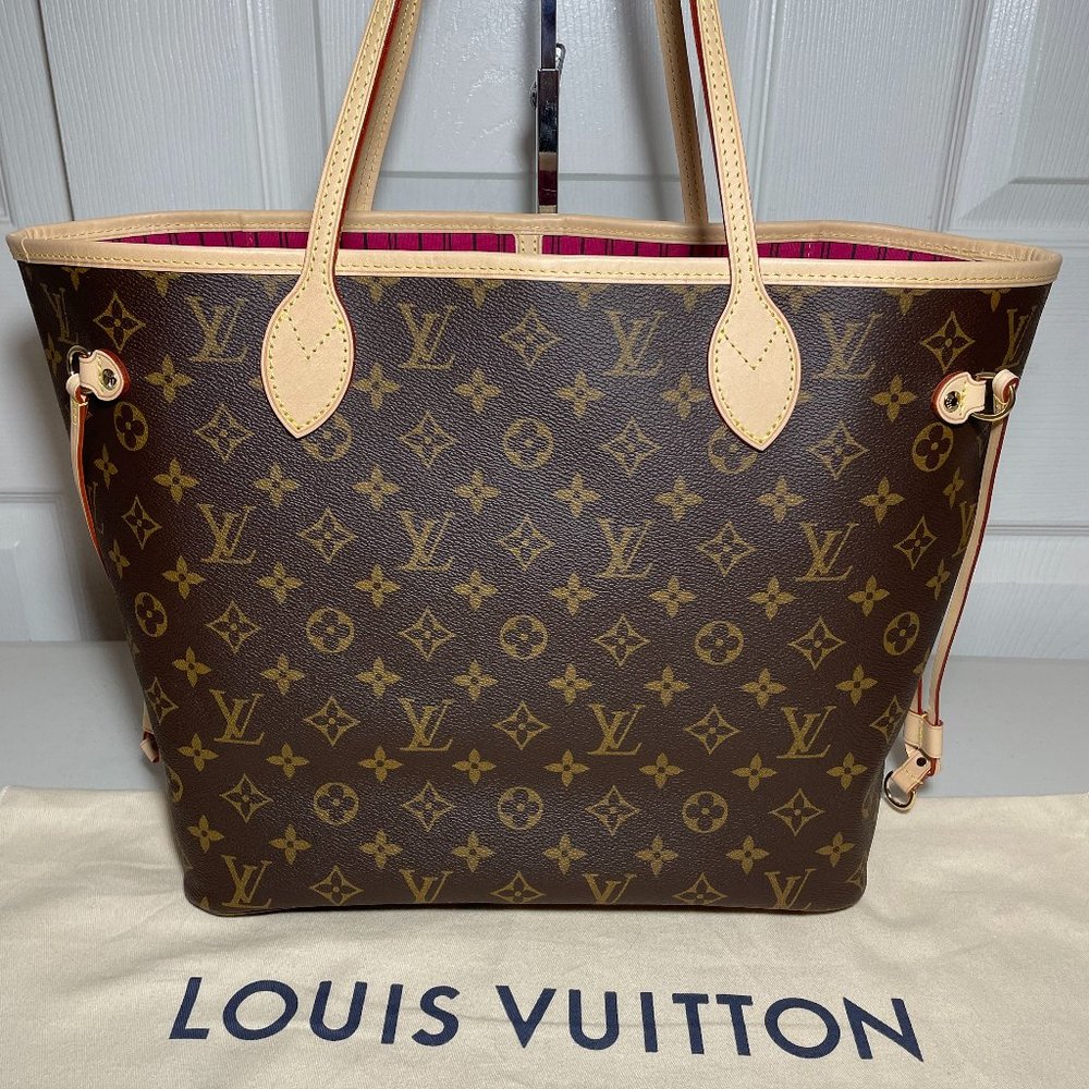 BRAND NEW Louis Vuitton Neverfull MM Monogram Canvas Peony Interior NO Pouch